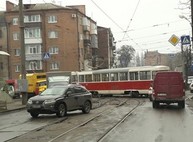 Очередной трамвайный дрифт на Гольдберговской (ФОТО)