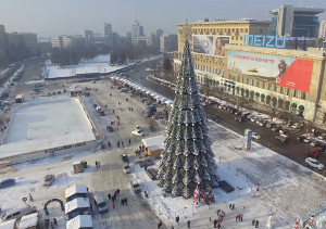 Харьков с высоты — новогодний городок на площади
