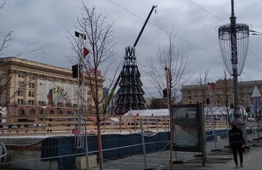 На площади Свободы демонтируют елку